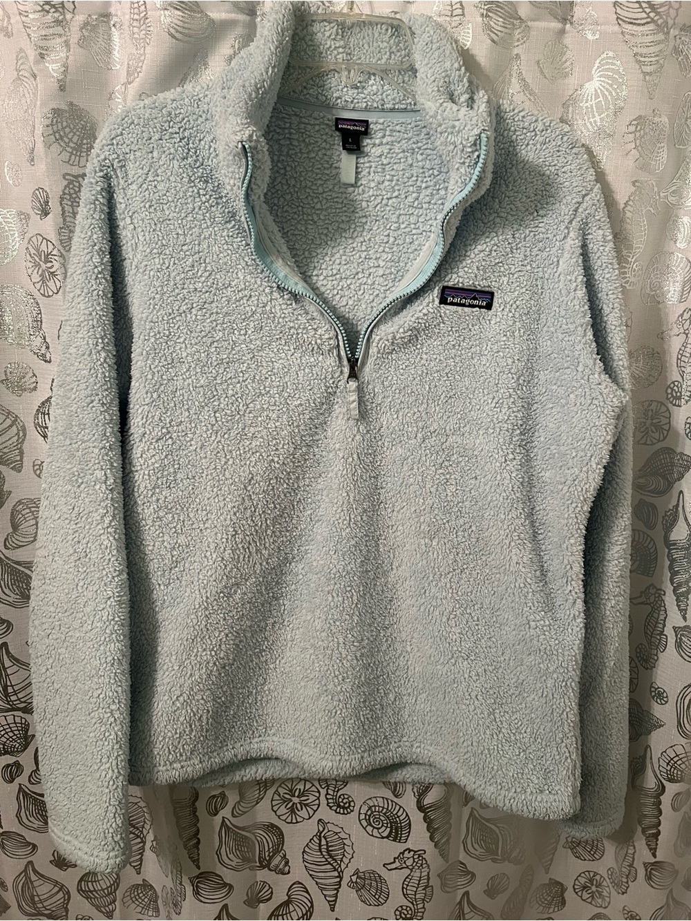 Patagonia Women's Light Blue Sherpa Quarter-Zip Pullover Size Large
